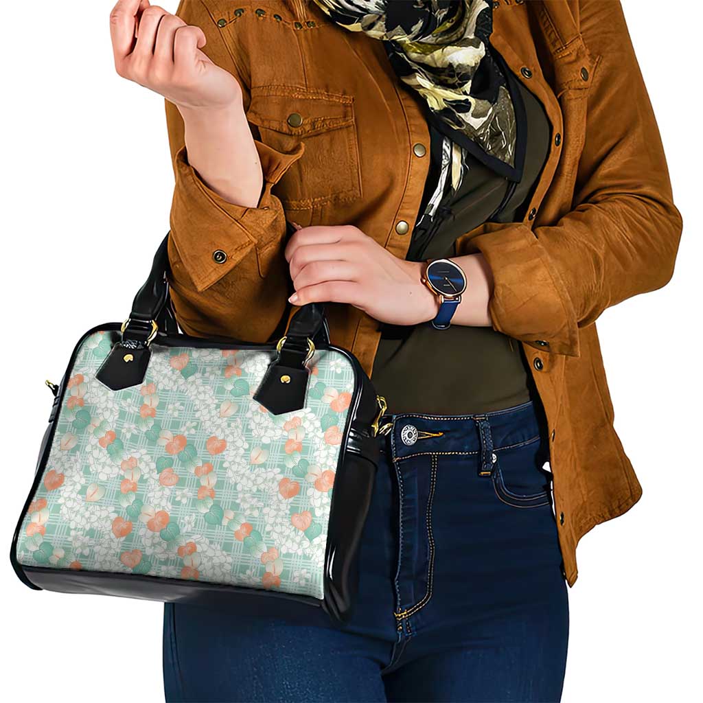 Anthurium Plumeria Lei Pastel Shoulder Handbag Teal Hawaiian Splendid Palaka LT01 - Polynesian Pride