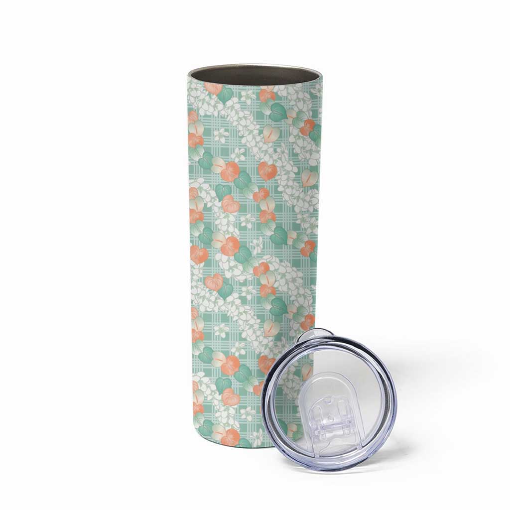Anthurium Plumeria Lei Pastel Skinny Tumbler Teal Hawaiian Splendid Palaka LT01 - Polynesian Pride
