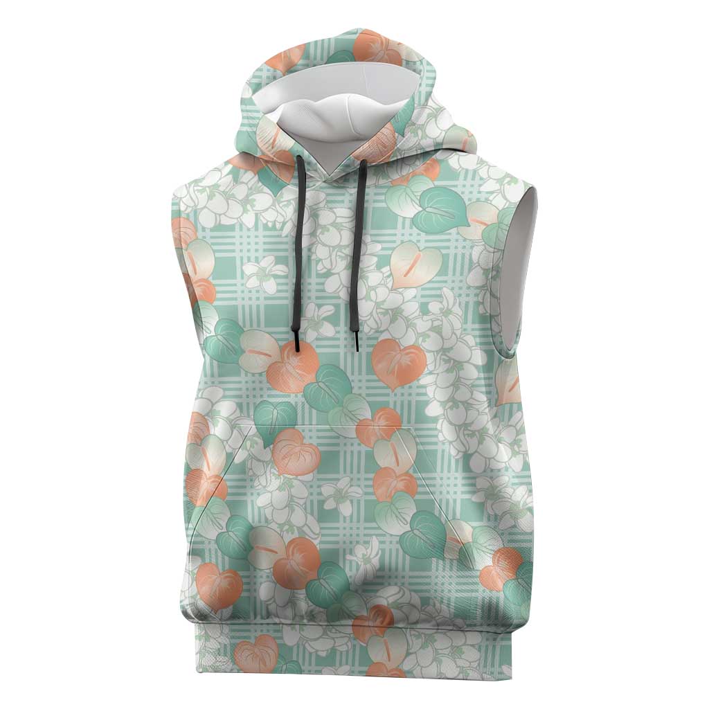 Anthurium Plumeria Lei Pastel Sleeveless Hoodie Teal Hawaiian Splendid Palaka LT01 Teal - Polynesian Pride