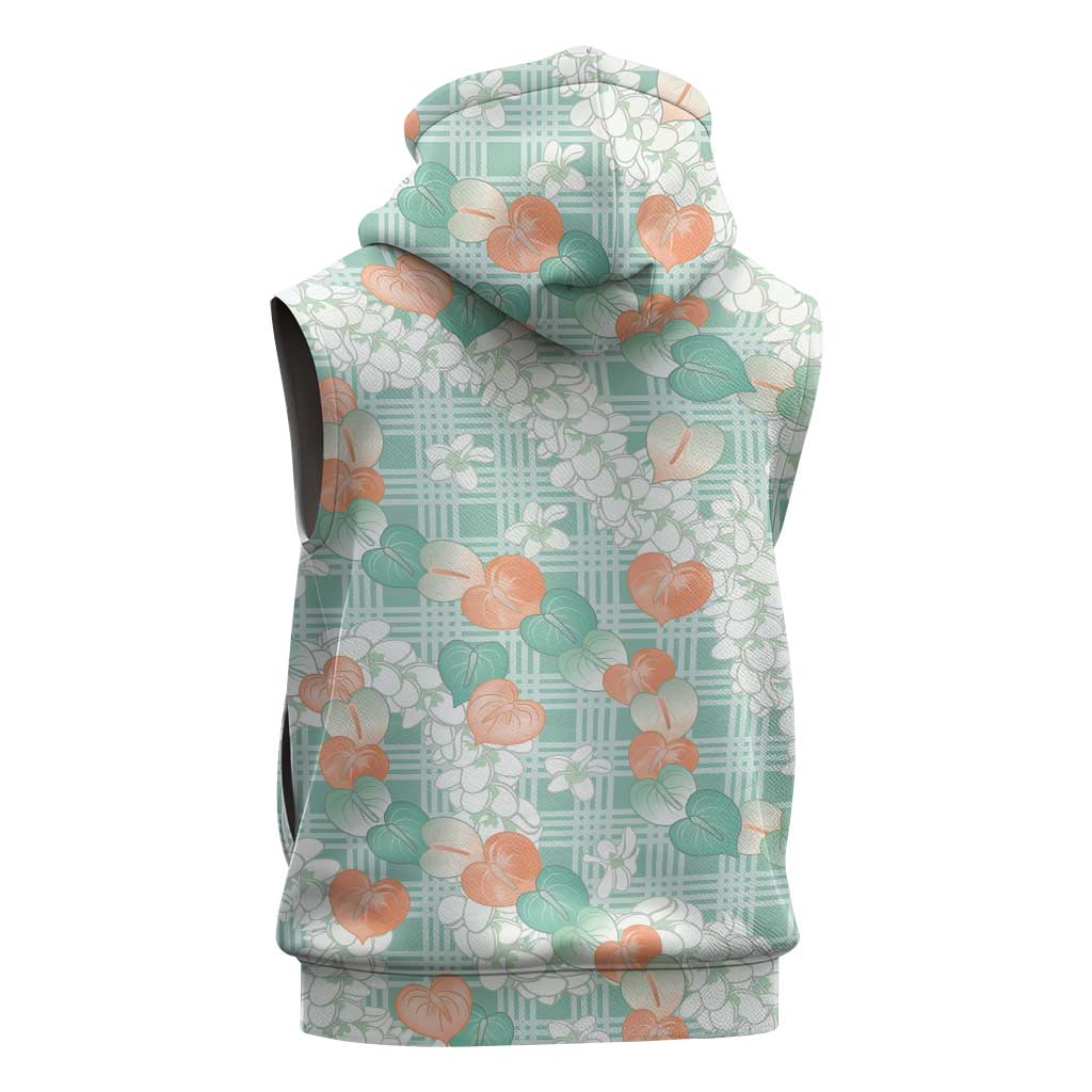 Anthurium Plumeria Lei Pastel Sleeveless Hoodie Teal Hawaiian Splendid Palaka LT01 - Polynesian Pride