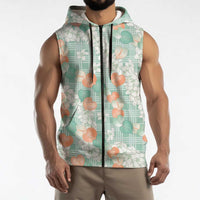 Anthurium Plumeria Lei Pastel Sleeveless Zip Hoodie Teal Hawaiian Splendid Palaka LT01 - Polynesian Pride