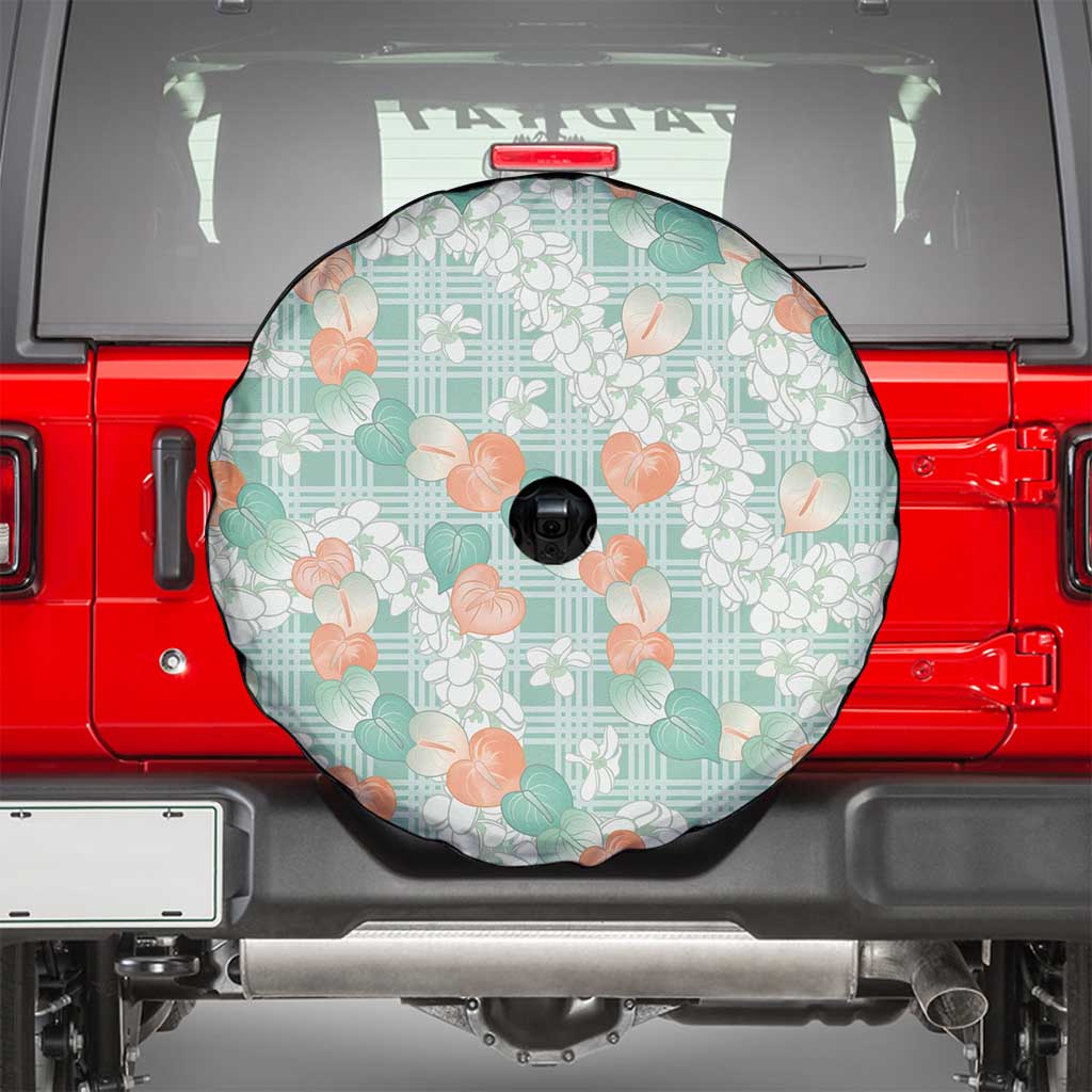 Anthurium Plumeria Lei Pastel Spare Tire Cover Teal Hawaiian Splendid Palaka LT01 - Polynesian Pride