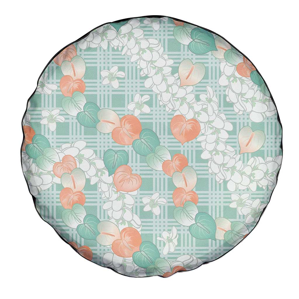 Anthurium Plumeria Lei Pastel Spare Tire Cover Teal Hawaiian Splendid Palaka LT01 - Polynesian Pride
