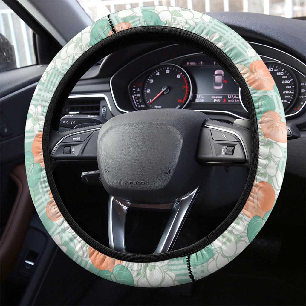 Anthurium Plumeria Lei Pastel Steering Wheel Cover Teal Hawaiian Splendid Palaka LT01 - Polynesian Pride