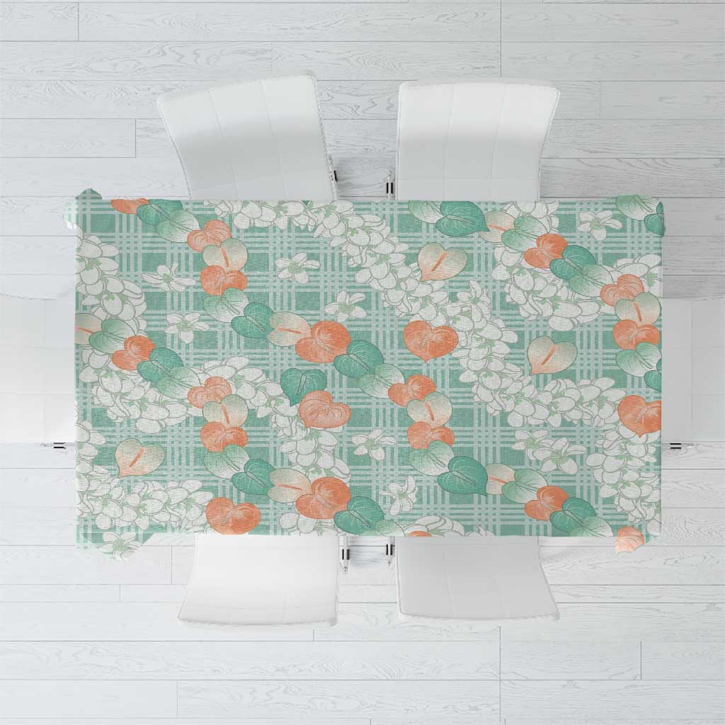 Anthurium Plumeria Lei Pastel Tablecloth Teal Hawaiian Splendid Palaka LT01 Teal - Polynesian Pride