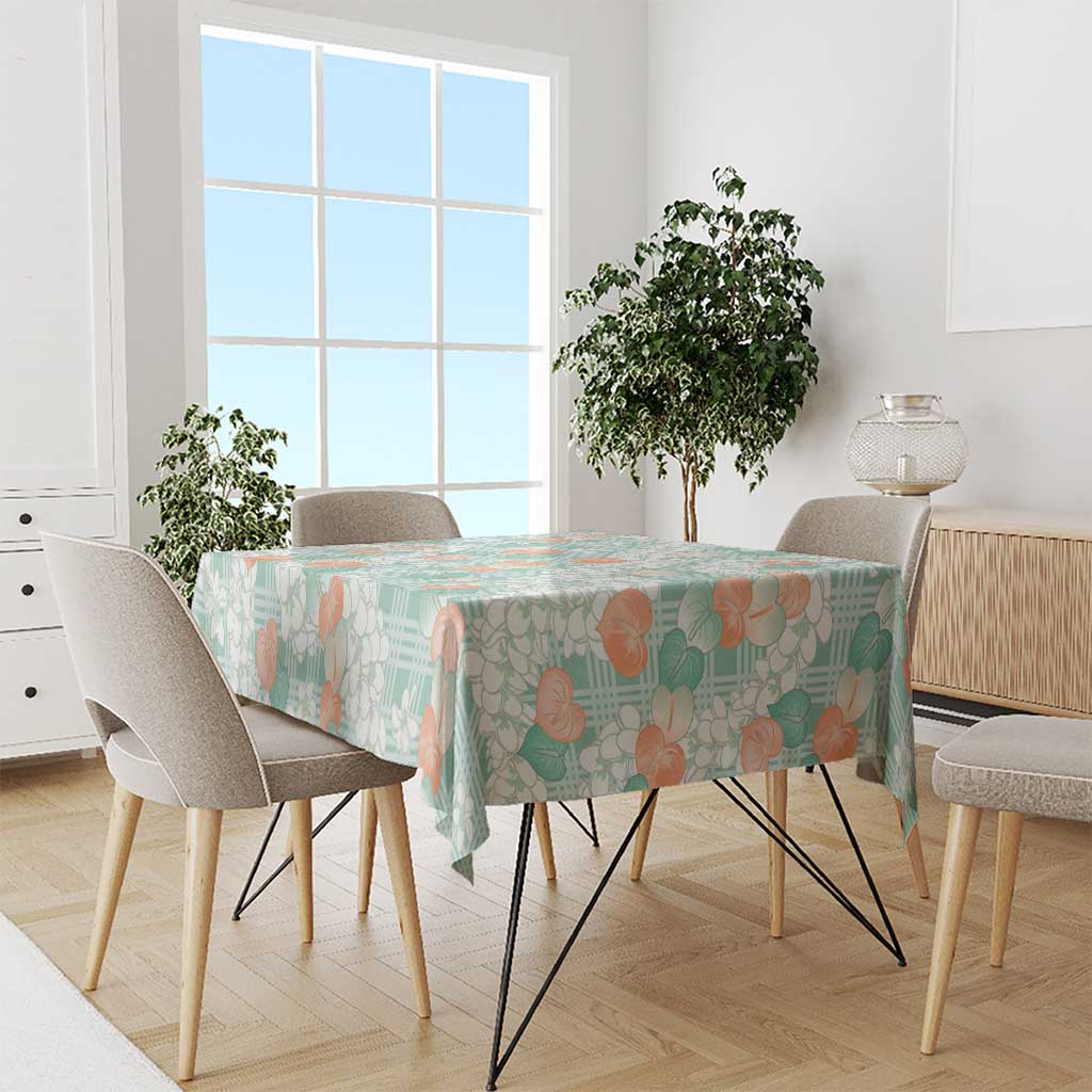 Anthurium Plumeria Lei Pastel Tablecloth Teal Hawaiian Splendid Palaka LT01 - Polynesian Pride