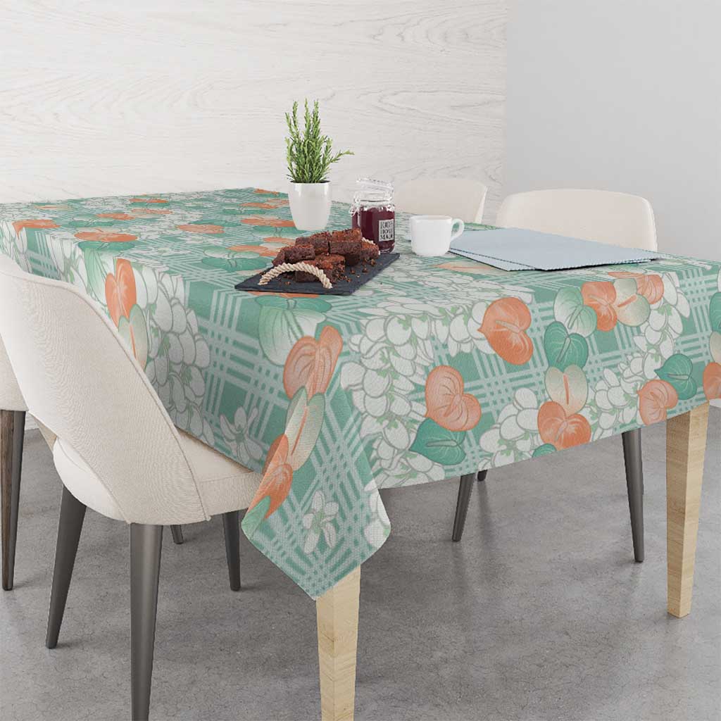 Anthurium Plumeria Lei Pastel Tablecloth Teal Hawaiian Splendid Palaka LT01 - Polynesian Pride