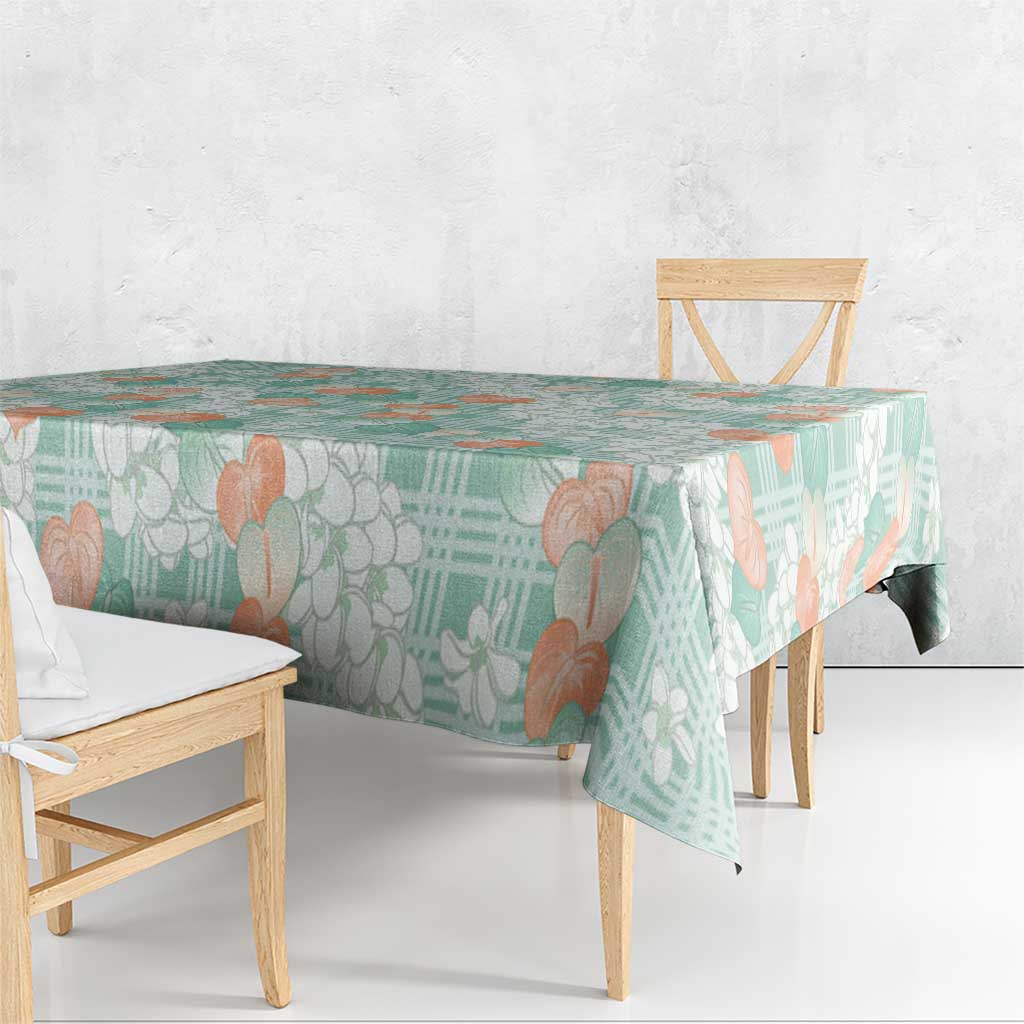 Anthurium Plumeria Lei Pastel Tablecloth Teal Hawaiian Splendid Palaka LT01 - Polynesian Pride