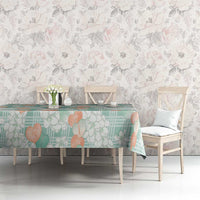 Anthurium Plumeria Lei Pastel Tablecloth Teal Hawaiian Splendid Palaka LT01 - Polynesian Pride