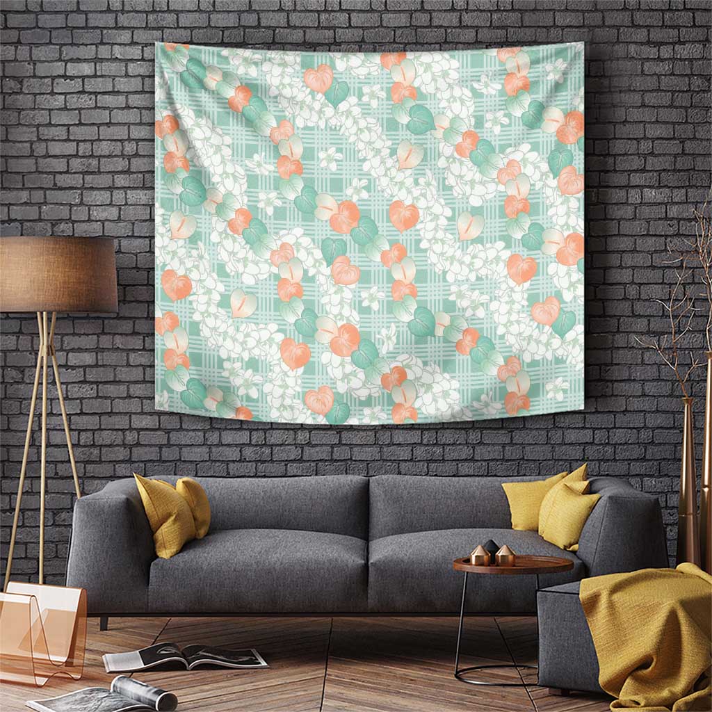 Anthurium Plumeria Lei Pastel Tapestry Teal Hawaiian Splendid Palaka