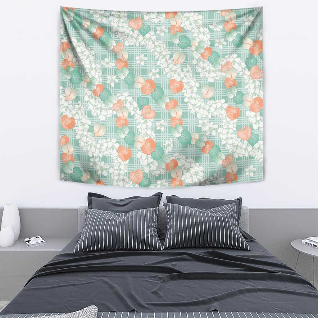 Anthurium Plumeria Lei Pastel Tapestry Teal Hawaiian Splendid Palaka