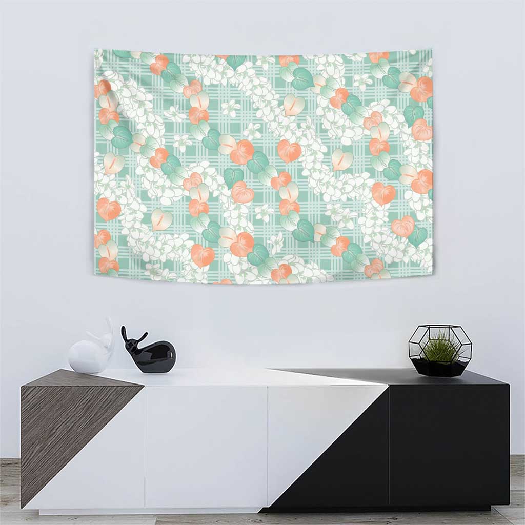 Anthurium Plumeria Lei Pastel Tapestry Teal Hawaiian Splendid Palaka