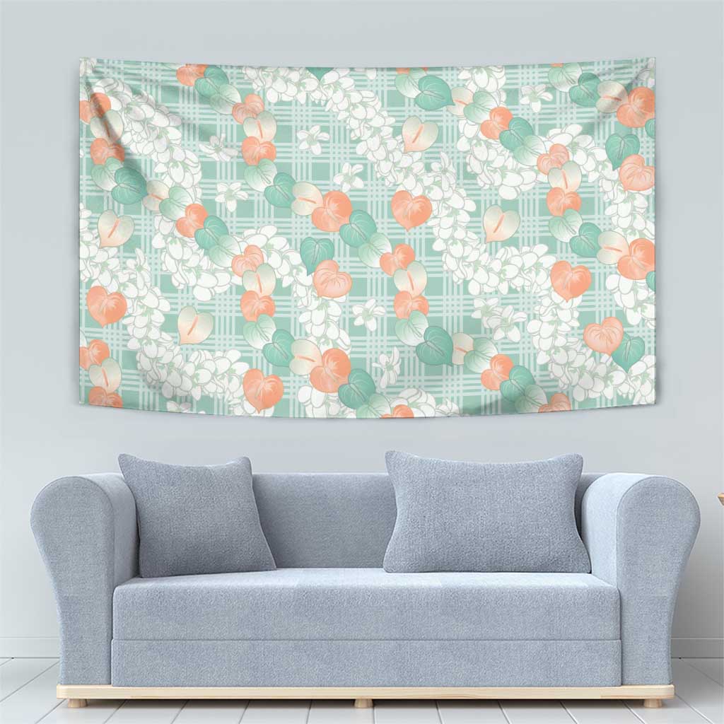 Anthurium Plumeria Lei Pastel Tapestry Teal Hawaiian Splendid Palaka