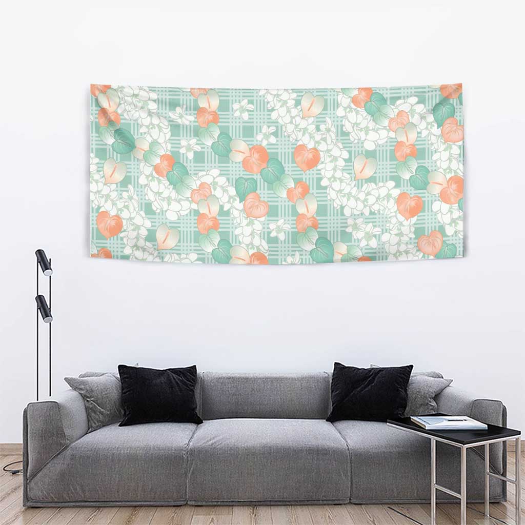 Anthurium Plumeria Lei Pastel Tapestry Teal Hawaiian Splendid Palaka