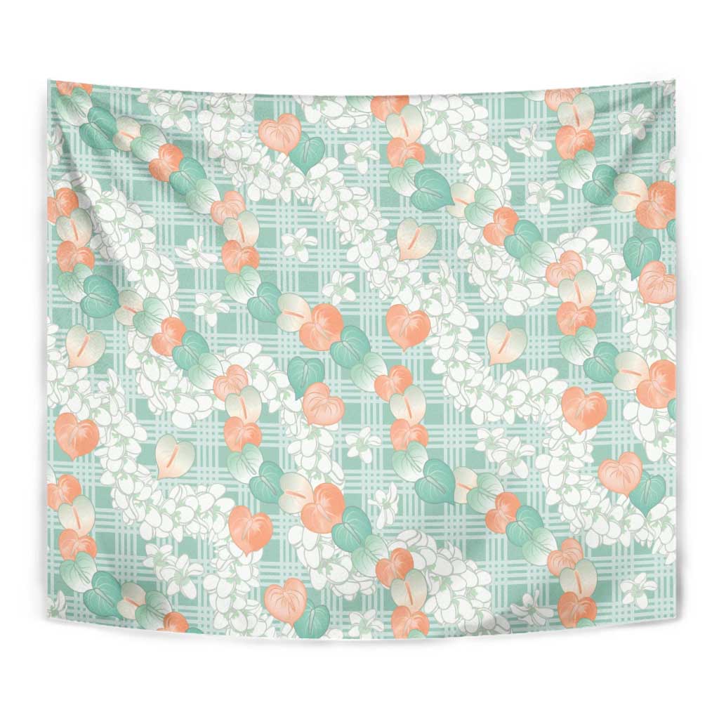 Anthurium Plumeria Lei Pastel Tapestry Teal Hawaiian Splendid Palaka