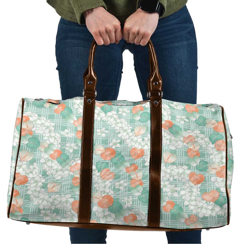 Anthurium Plumeria Lei Pastel Travel Bag Teal Hawaiian Splendid Palaka LT01 Teal - Polynesian Pride