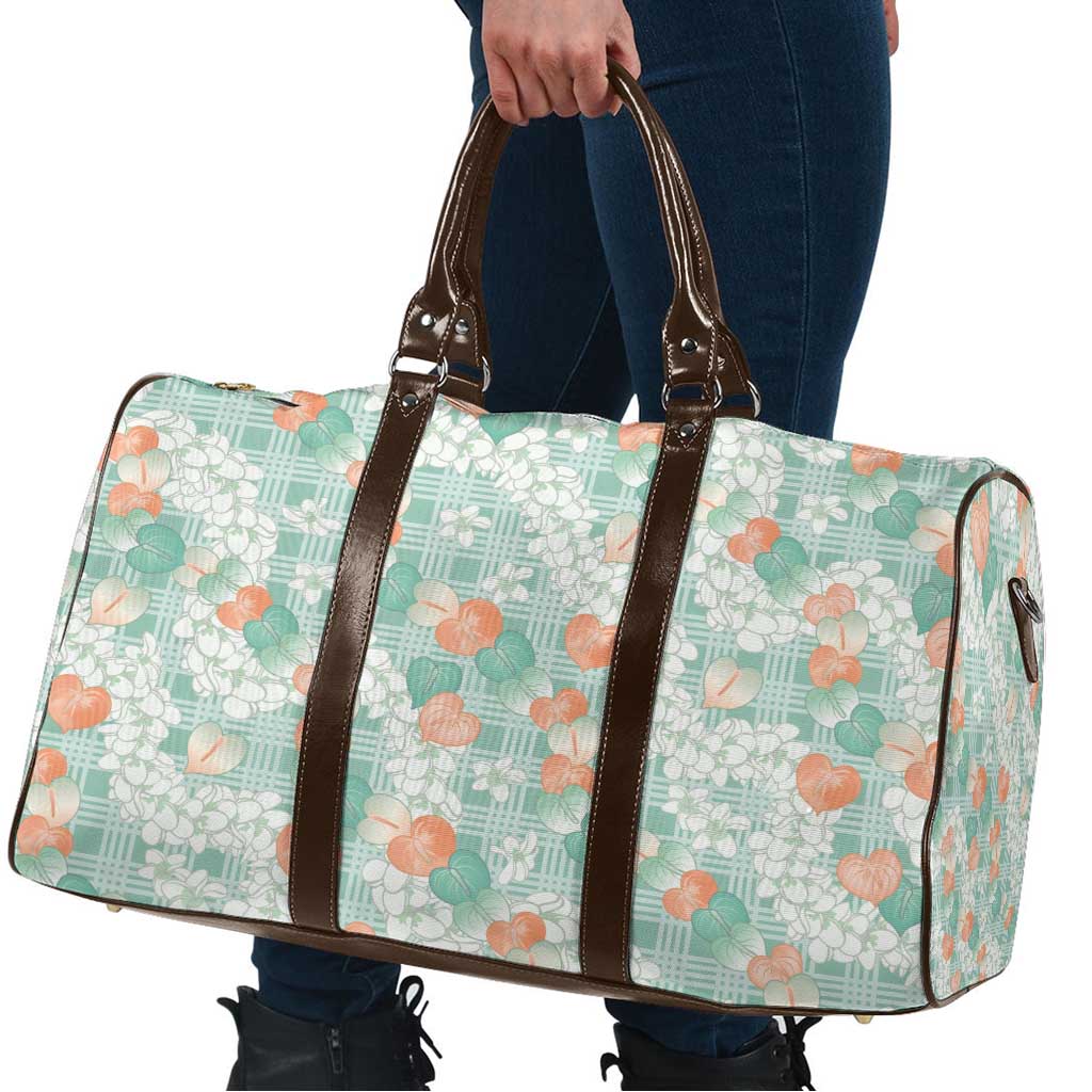 Anthurium Plumeria Lei Pastel Travel Bag Teal Hawaiian Splendid Palaka LT01 - Polynesian Pride