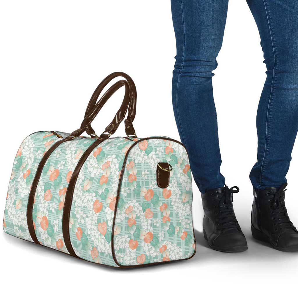 Anthurium Plumeria Lei Pastel Travel Bag Teal Hawaiian Splendid Palaka LT01 - Polynesian Pride