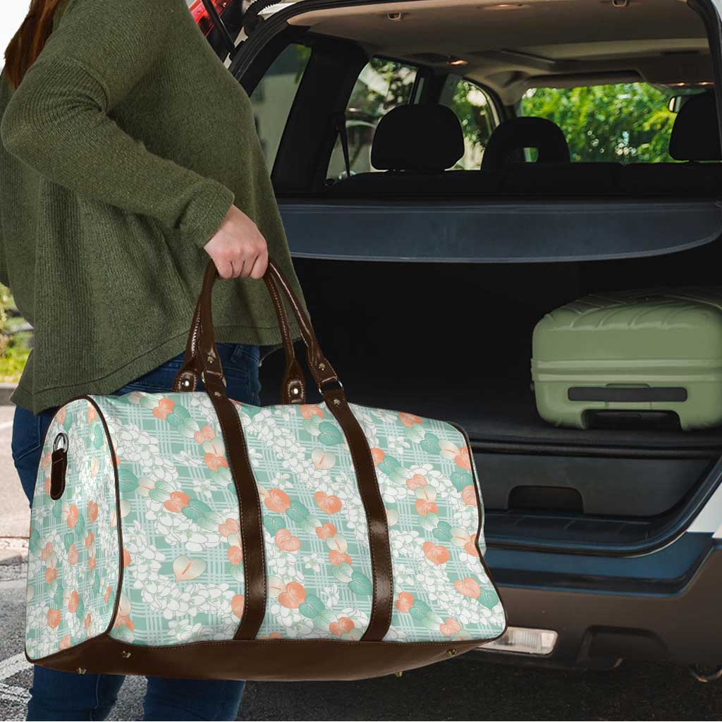 Anthurium Plumeria Lei Pastel Travel Bag Teal Hawaiian Splendid Palaka LT01 - Polynesian Pride