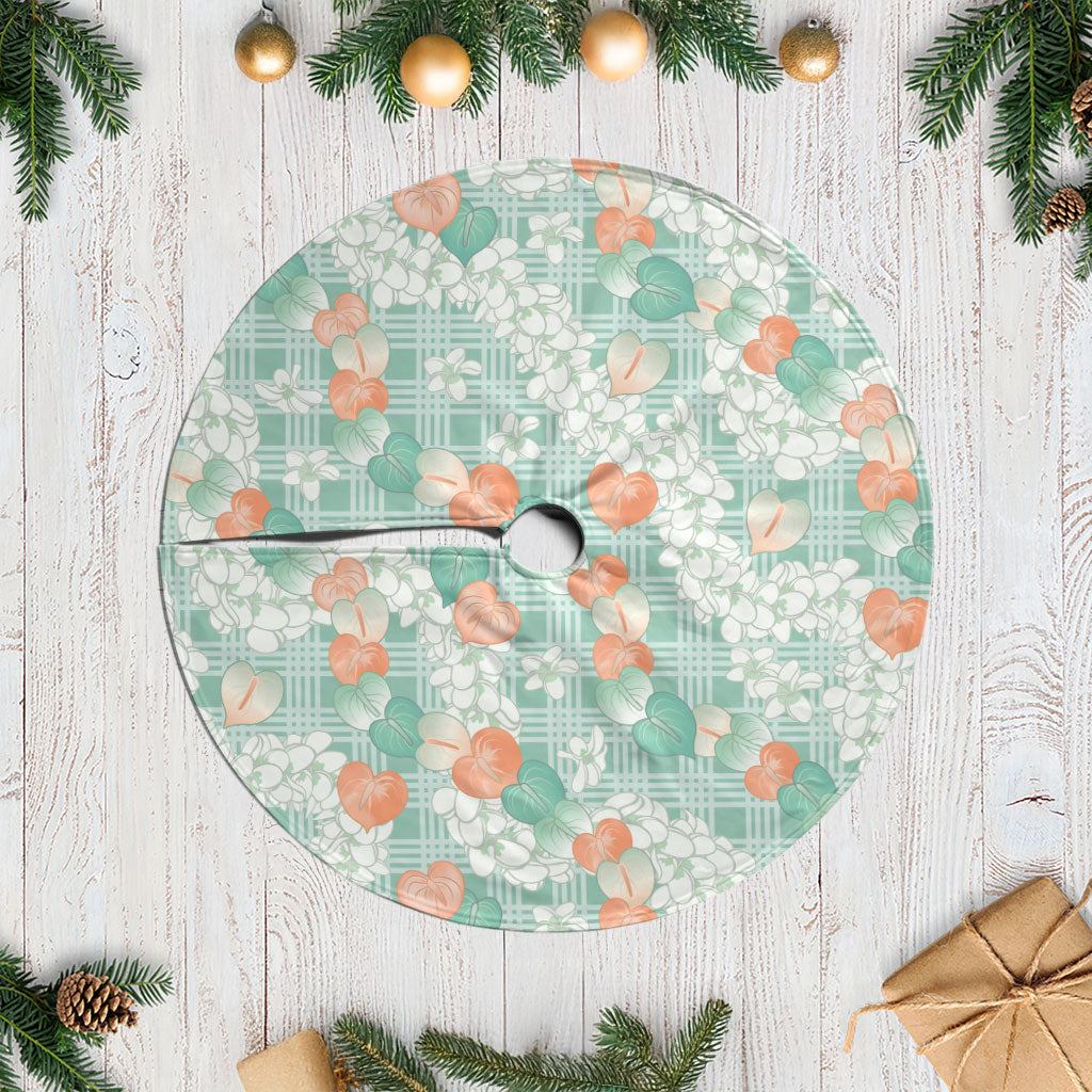 Anthurium Plumeria Lei Pastel Tree Skirt Teal Hawaiian Splendid Palaka LT01 Casual Teal - Polynesian Pride