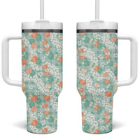 Anthurium Plumeria Lei Pastel Tumbler With Handle Teal Hawaiian Splendid Palaka LT01 One Size: 40 oz Teal - Polynesian Pride