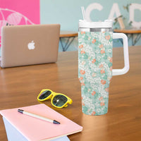 Anthurium Plumeria Lei Pastel Tumbler With Handle Teal Hawaiian Splendid Palaka LT01 - Polynesian Pride