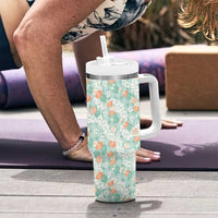 Anthurium Plumeria Lei Pastel Tumbler With Handle Teal Hawaiian Splendid Palaka LT01 - Polynesian Pride
