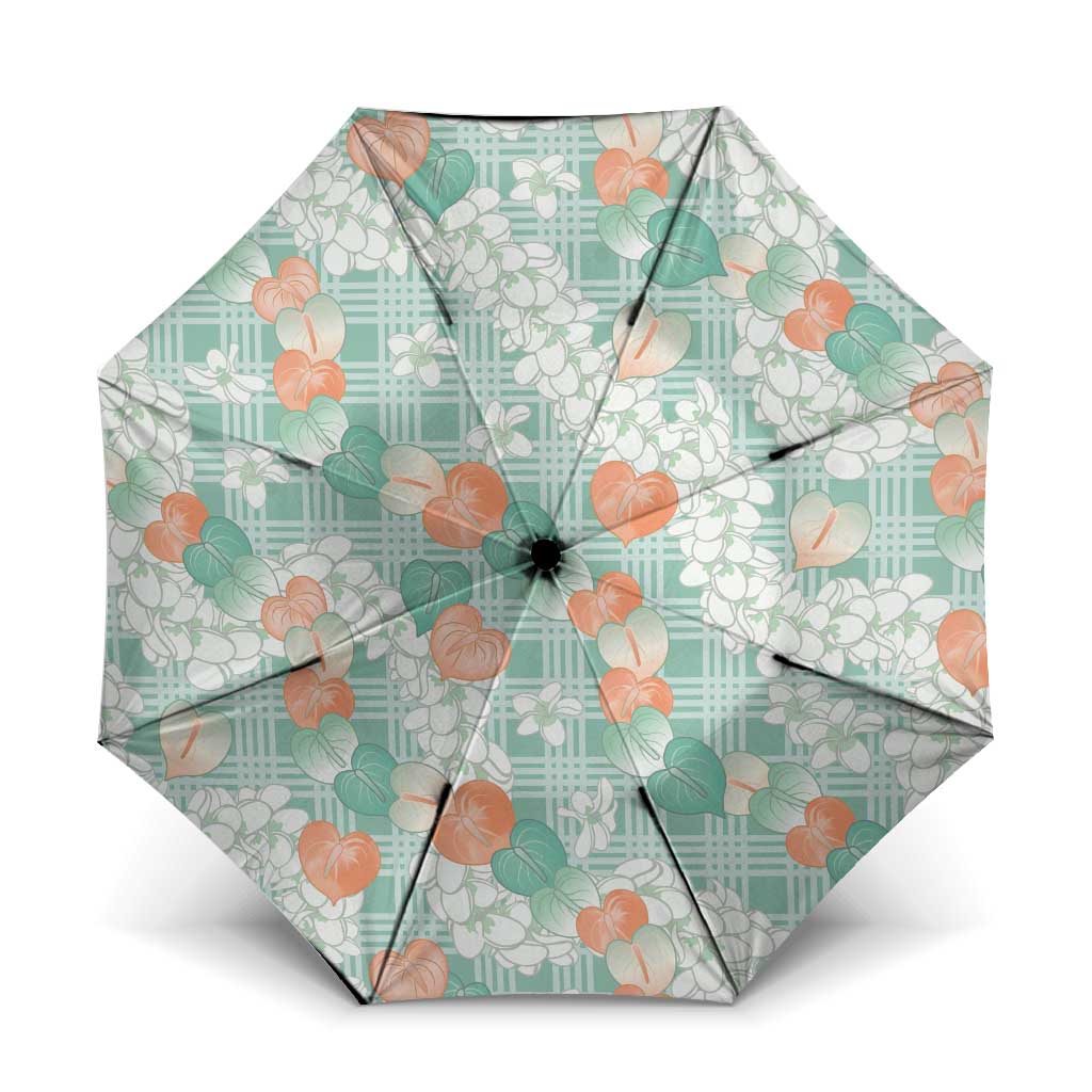 Anthurium Plumeria Lei Pastel Umbrella Teal Hawaiian Splendid Palaka LT01 One Size Folded 11.42 inch Opened Diameter 37.4 inch Teal - Polynesian Pride