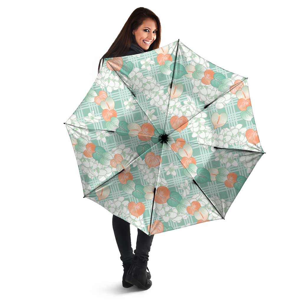 Anthurium Plumeria Lei Pastel Umbrella Teal Hawaiian Splendid Palaka LT01 - Polynesian Pride