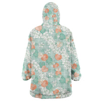 Anthurium Plumeria Lei Pastel Wearable Blanket Hoodie Teal Hawaiian Splendid Palaka LT01 - Polynesian Pride