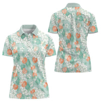 Anthurium Plumeria Lei Pastel Women Polo Shirt Teal Hawaiian Splendid Palaka LT01 - Polynesian Pride