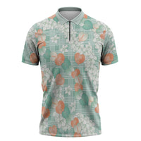 Anthurium Plumeria Lei Pastel Zipper Polo Shirt Teal Hawaiian Splendid Palaka LT01 Teal - Polynesian Pride