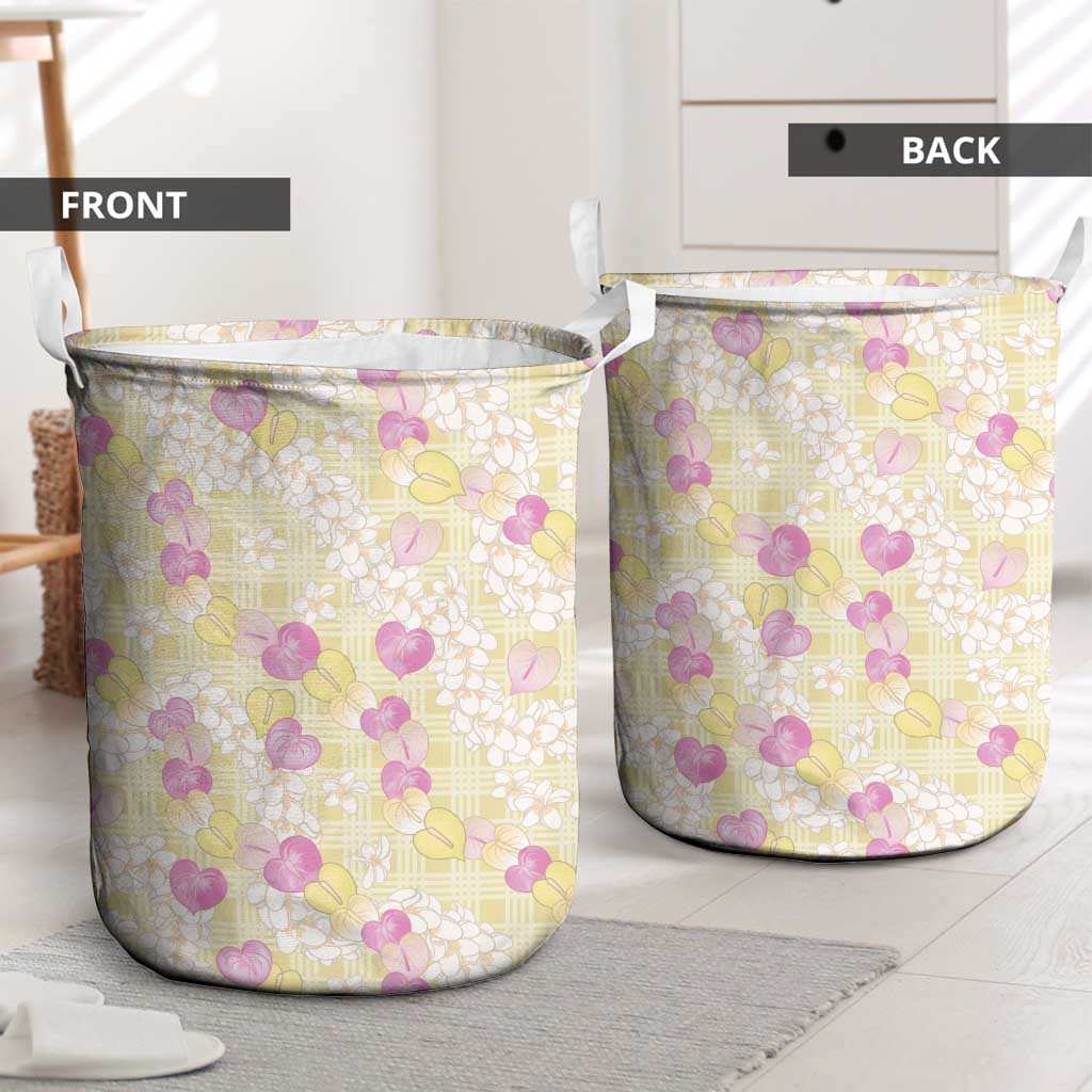 Anthurium Plumeria Lei Pastel Laundry Basket Yellow Hawaiian Splendid Palaka LT01 - Polynesian Pride