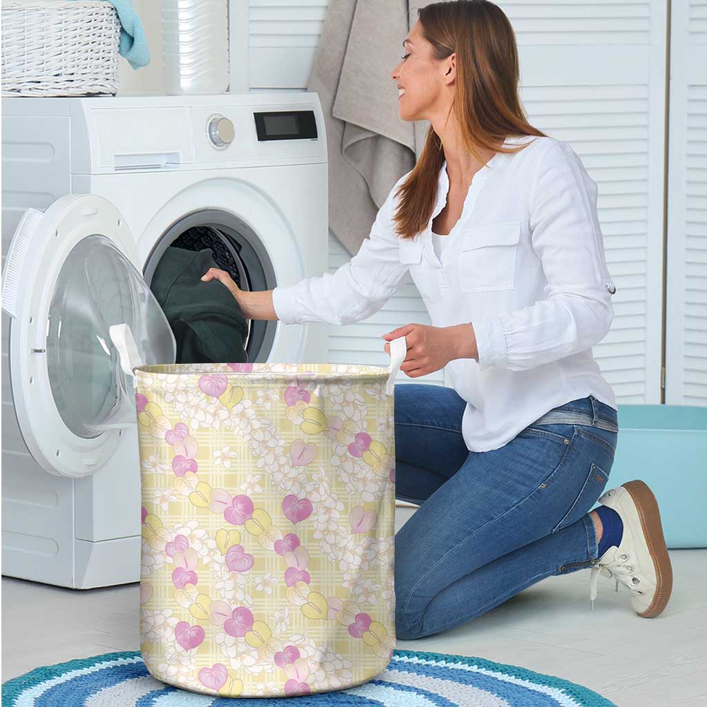 Anthurium Plumeria Lei Pastel Laundry Basket Yellow Hawaiian Splendid Palaka LT01 - Polynesian Pride