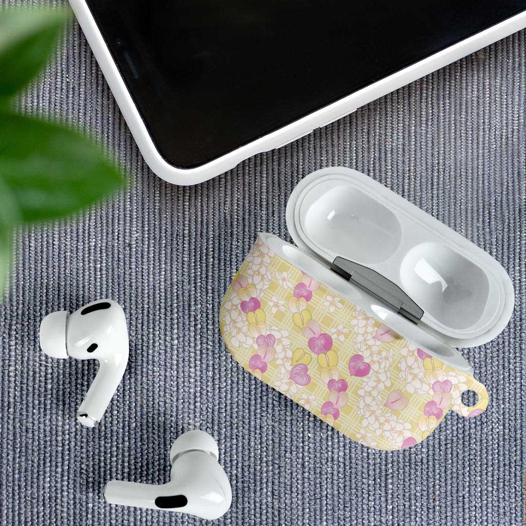 Anthurium Plumeria Lei Pastel AirPods Case Yellow Hawaiian Splendid Palaka LT01 - Polynesian Pride