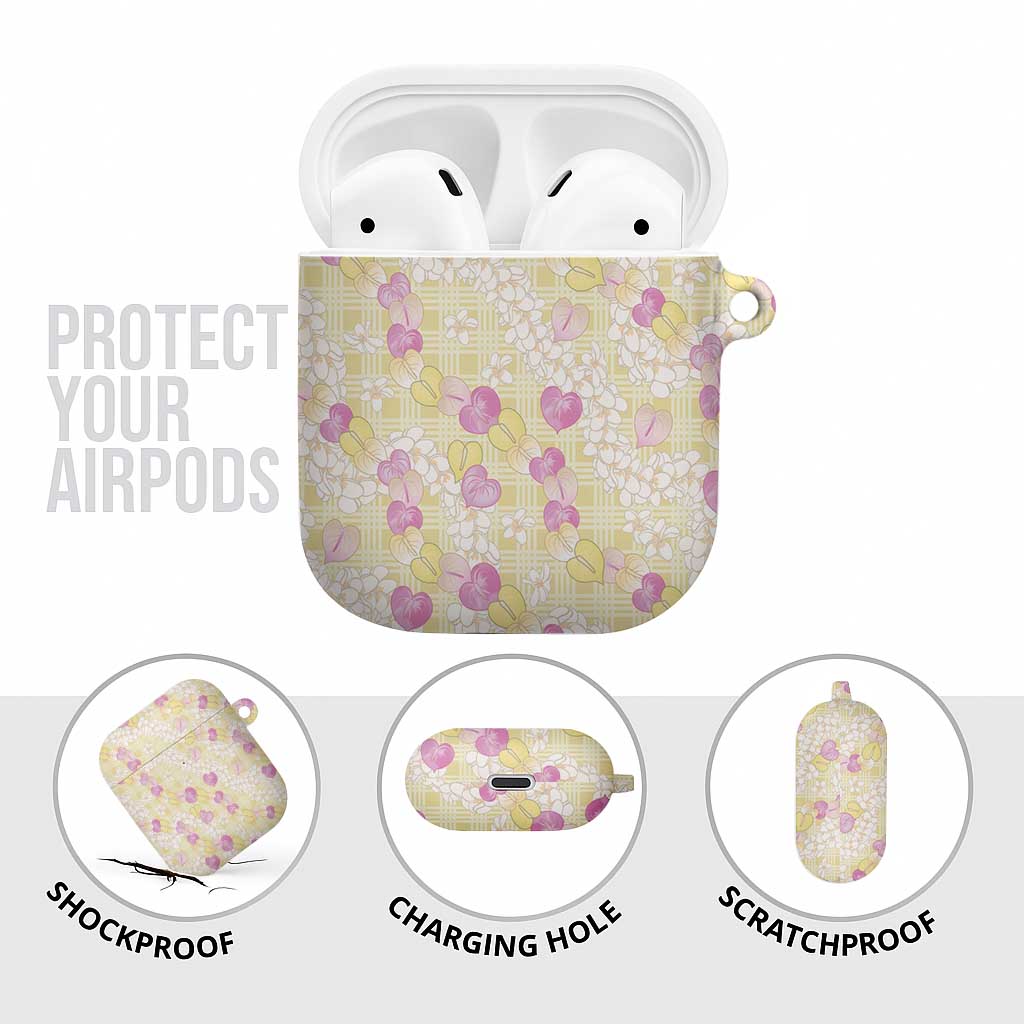 Anthurium Plumeria Lei Pastel AirPods Case Yellow Hawaiian Splendid Palaka LT01 - Polynesian Pride