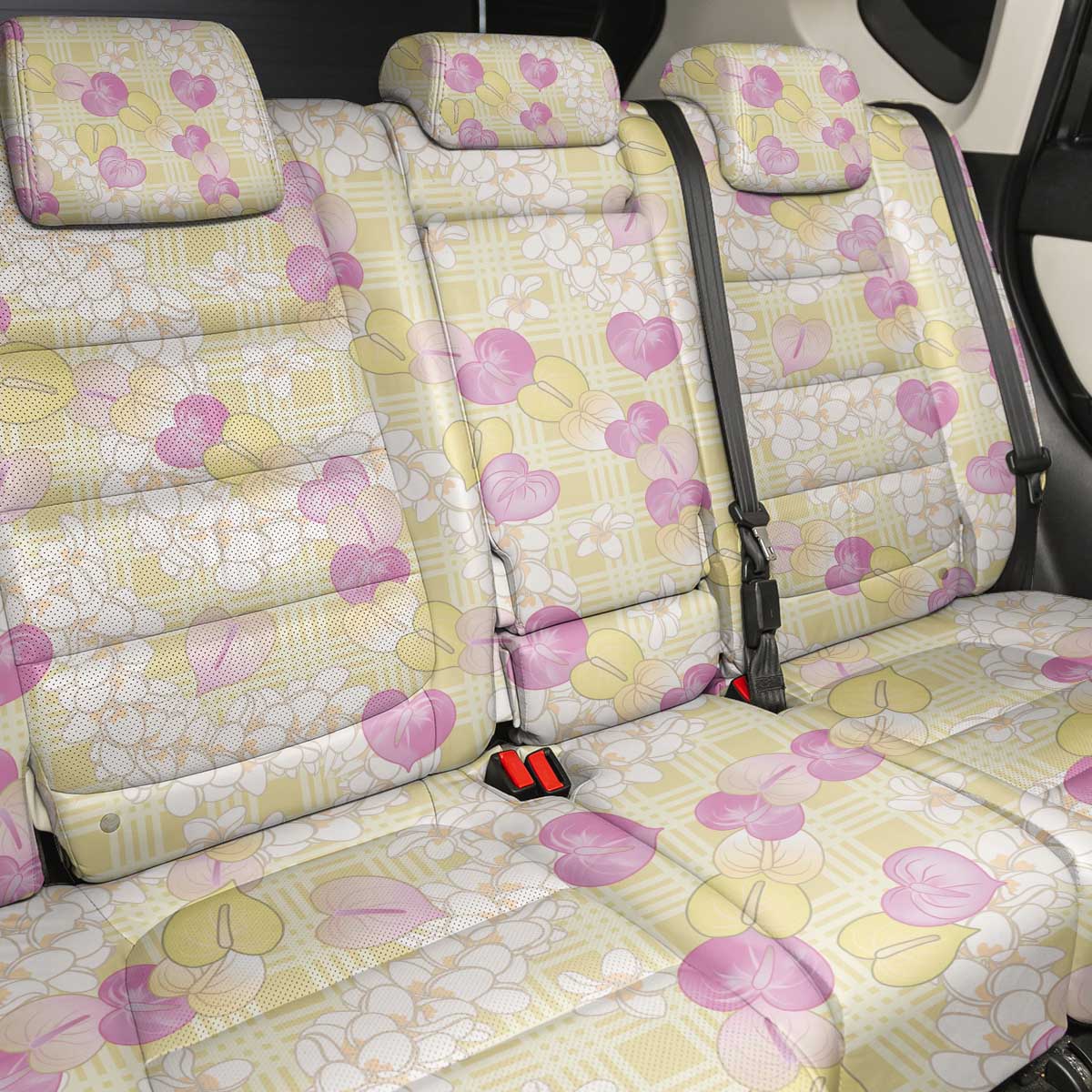 Anthurium Plumeria Lei Pastel Back Car Seat Cover Yellow Hawaiian Splendid Palaka LT01 - Polynesian Pride