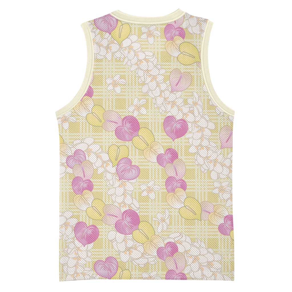 Anthurium Plumeria Lei Pastel Basketball Jersey Yellow Hawaiian Splendid Palaka LT01 - Polynesian Pride