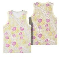 Anthurium Plumeria Lei Pastel Basketball Jersey Yellow Hawaiian Splendid Palaka LT01 - Polynesian Pride