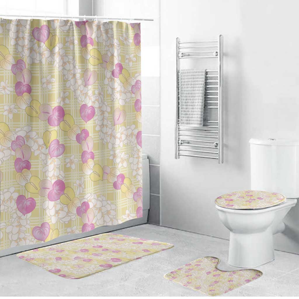 Anthurium Plumeria Lei Pastel Bathroom Set Yellow Hawaiian Splendid Palaka LT01 Bathroom Set (4 pcs) Yellow - Polynesian Pride