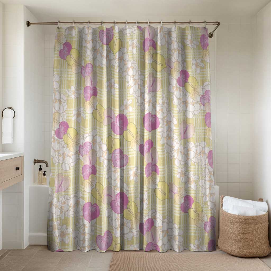 Anthurium Plumeria Lei Pastel Bathroom Set Yellow Hawaiian Splendid Palaka LT01 Shower Curtain Only Yellow - Polynesian Pride