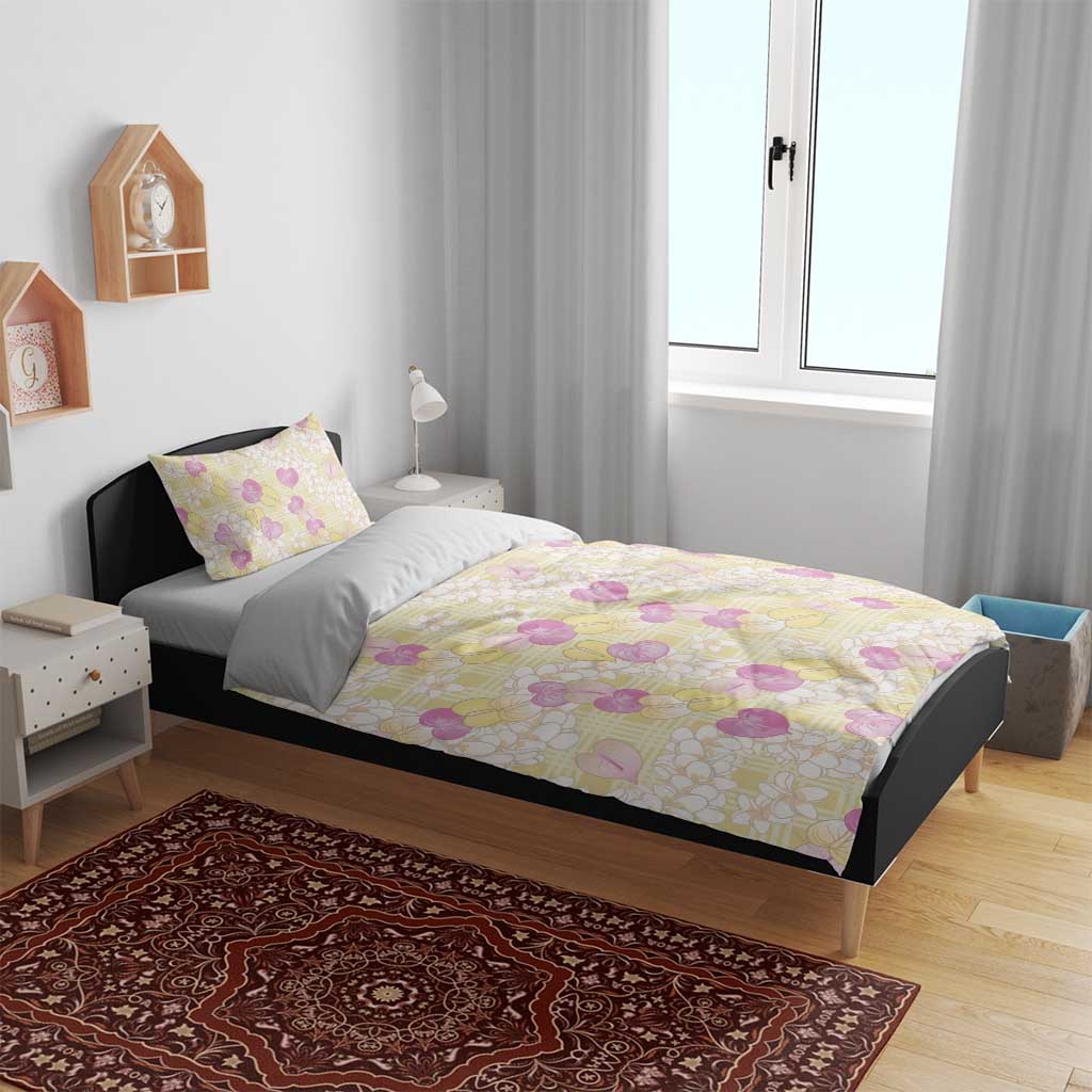 Anthurium Plumeria Lei Pastel Bedding Set Yellow Hawaiian Splendid Palaka