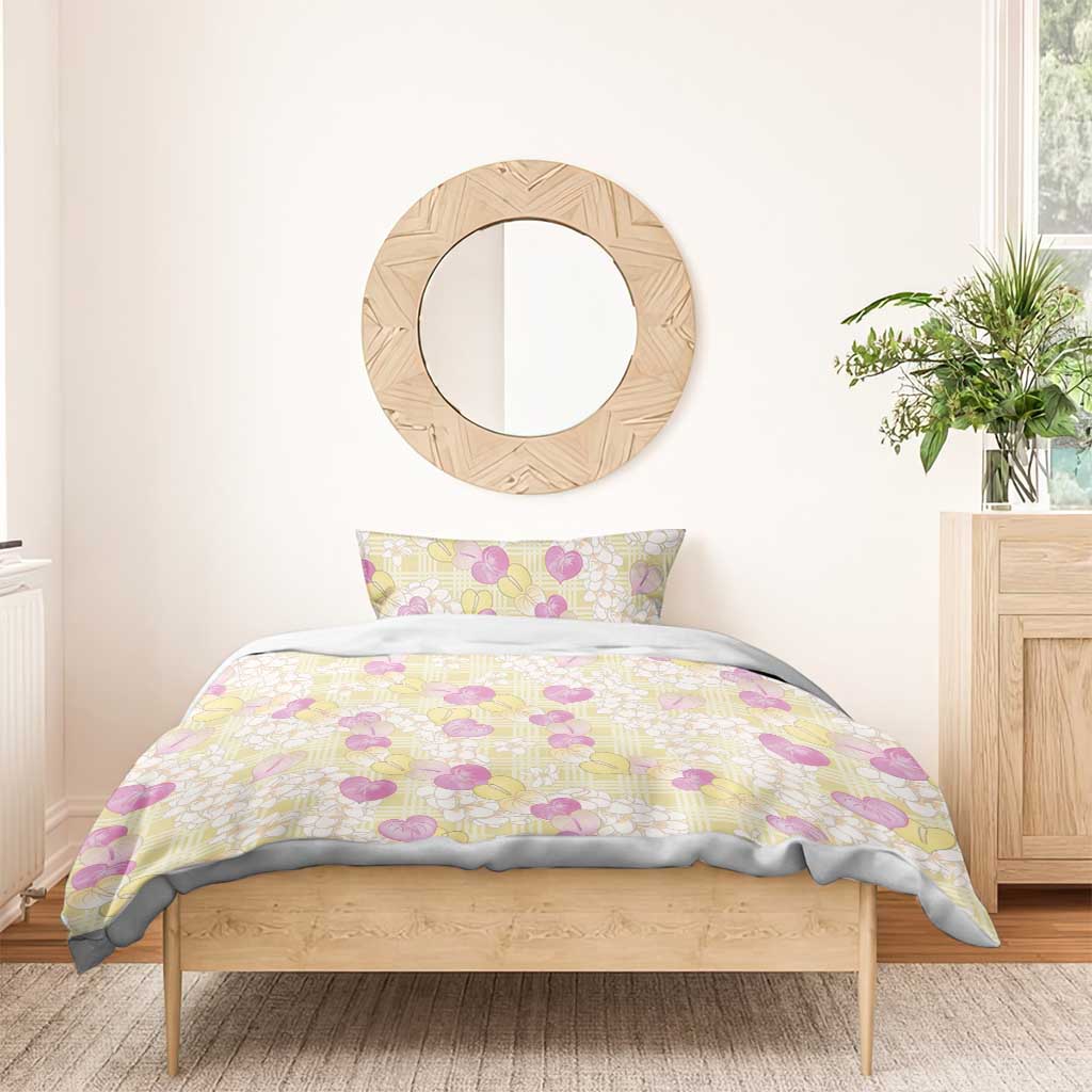 Anthurium Plumeria Lei Pastel Bedding Set Yellow Hawaiian Splendid Palaka