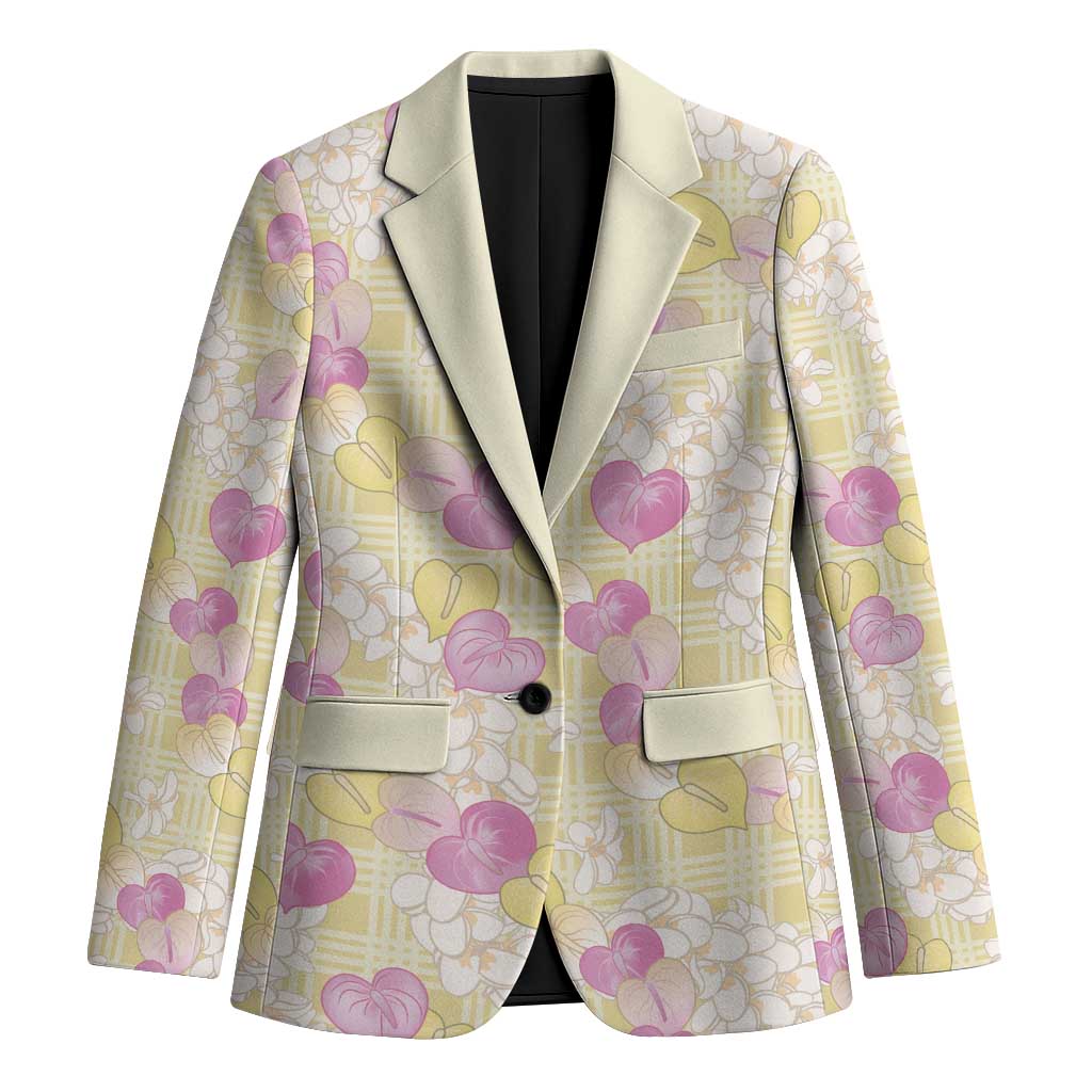 Anthurium Plumeria Lei Pastel Blazer Yellow Hawaiian Splendid Palaka LT01 Unisex Yellow - Polynesian Pride