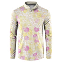 Anthurium Plumeria Lei Pastel Button Sweatshirt Yellow Hawaiian Splendid Palaka LT01 Yellow - Polynesian Pride
