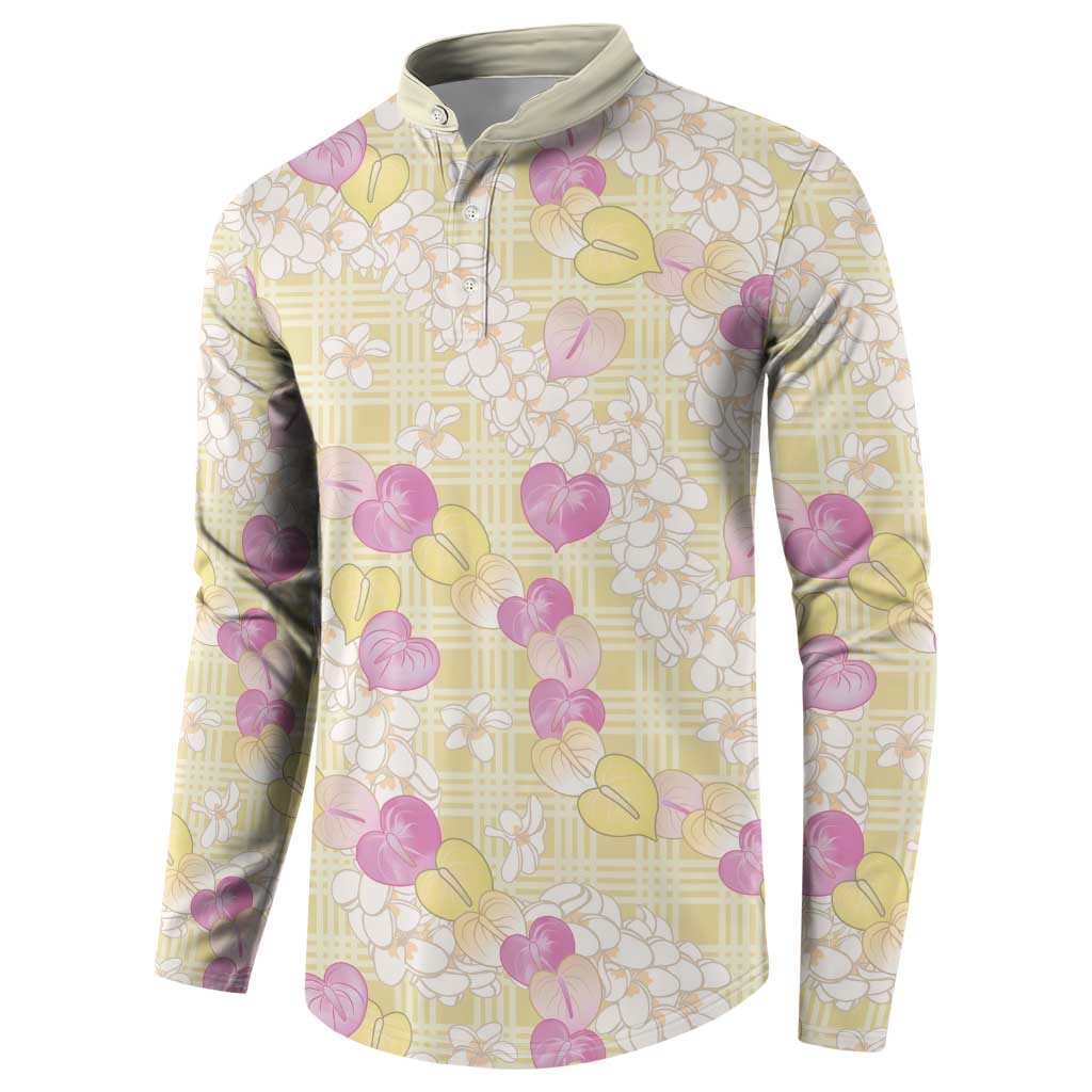 Anthurium Plumeria Lei Pastel Button Sweatshirt Yellow Hawaiian Splendid Palaka LT01 - Polynesian Pride
