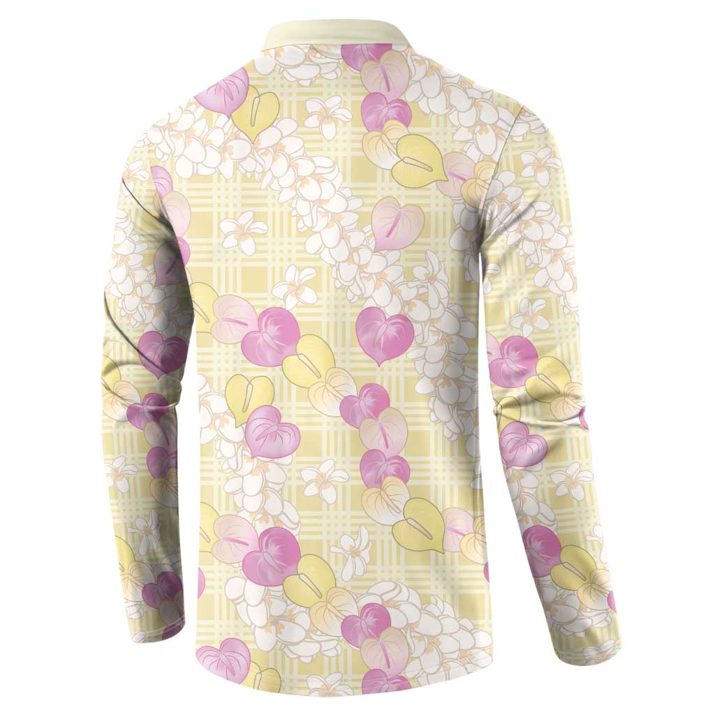 Anthurium Plumeria Lei Pastel Button Sweatshirt Yellow Hawaiian Splendid Palaka LT01 - Polynesian Pride