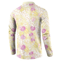Anthurium Plumeria Lei Pastel Button Sweatshirt Yellow Hawaiian Splendid Palaka LT01 - Polynesian Pride