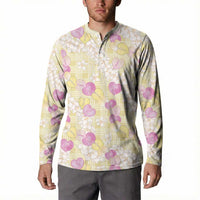 Anthurium Plumeria Lei Pastel Button Sweatshirt Yellow Hawaiian Splendid Palaka LT01 - Polynesian Pride