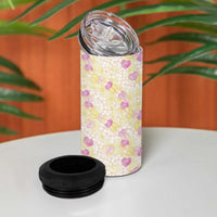 Anthurium Plumeria Lei Pastel 4 in 1 Can Cooler Tumbler Yellow Hawaiian Splendid Palaka LT01 - Polynesian Pride